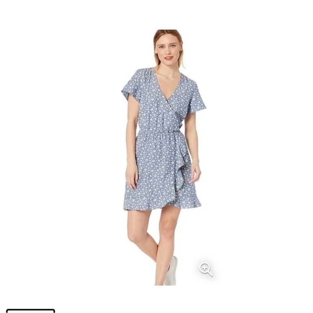 J Crew Mercantile Faux Wrap Chambray Floral Dress